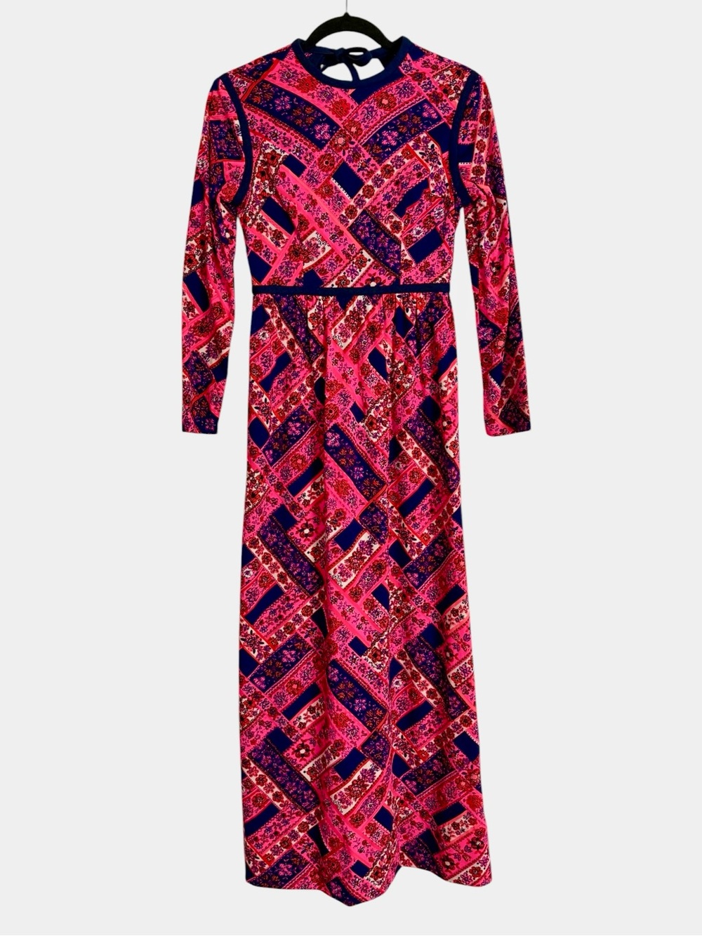 True Vintage PECK & PECK Lord & Taylor Maxi Dress 70s SMALL MEDIUM pink keyhole